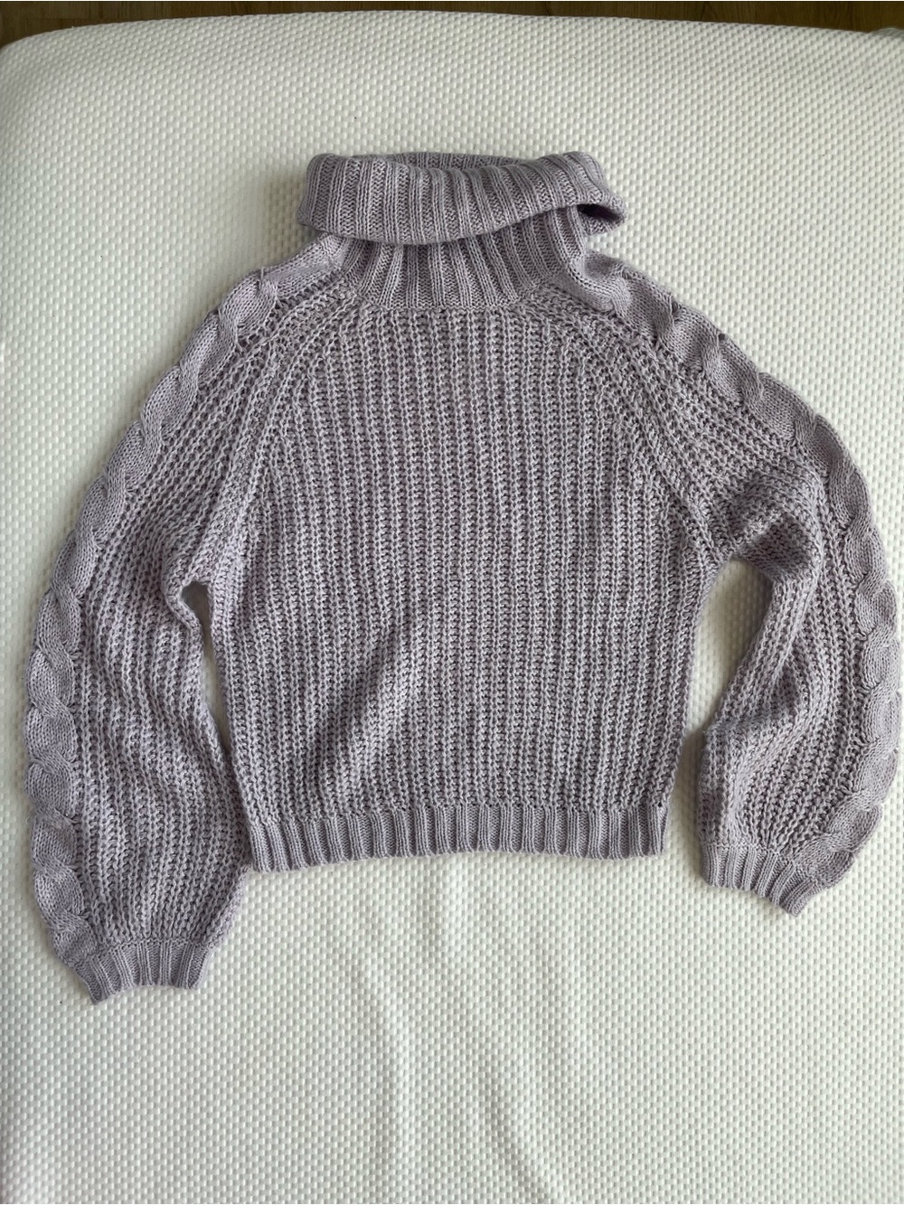 Planet Gold Light Lavender Cable Sleeve Turtleneck Sweater